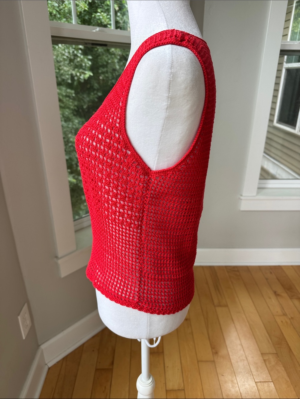 Vintage Red Crochet Square Neck Tank Top Size Small/Medium - Picture 2 of 5